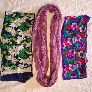 Three floral scarves